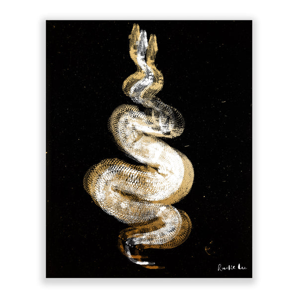 Python Gyotaku No. 01 (Golds Black) by Rudie Lee