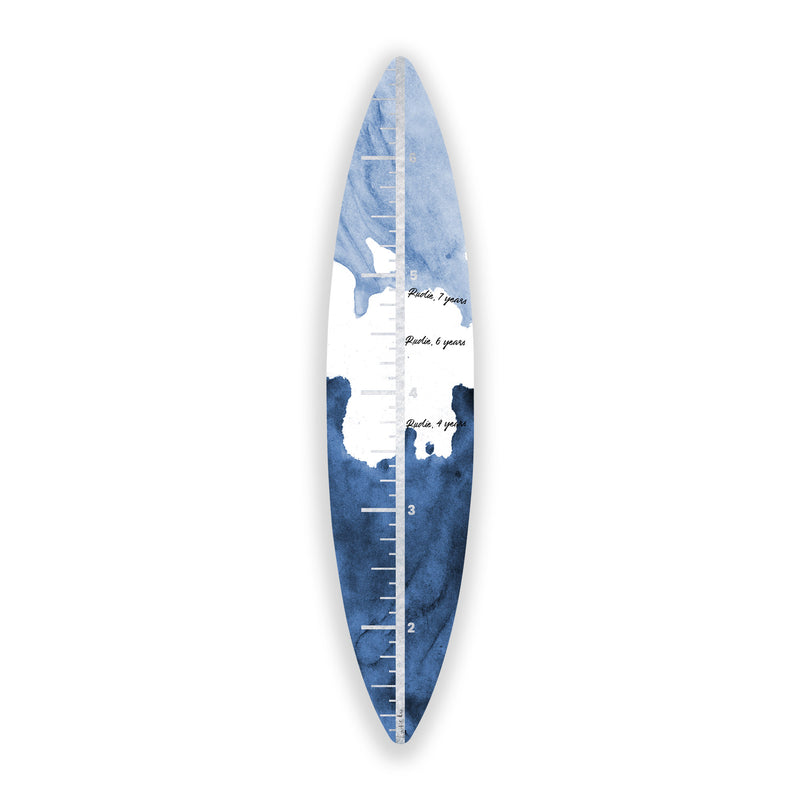 Surfboard Growth Chart (Indigo Waves No. 02) art piece printed on 15 x 70 in by Rudie Lee
