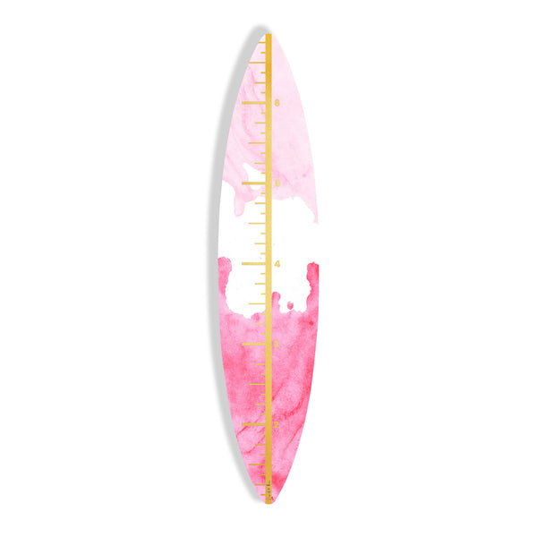 Surfboard Growth Chart (Pink Waves No. 02) art piece printed on 15 x 70 in by Rudie Lee